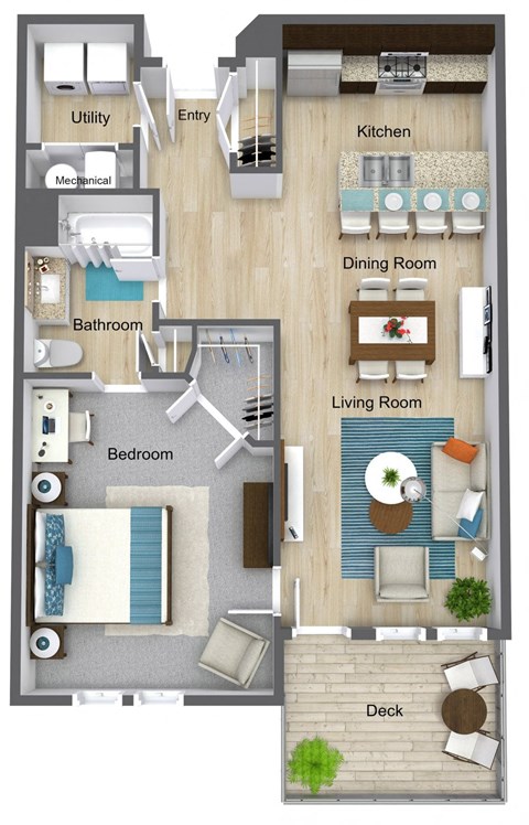 Floor plan for 1 bed, 1 bath, 800 sqft